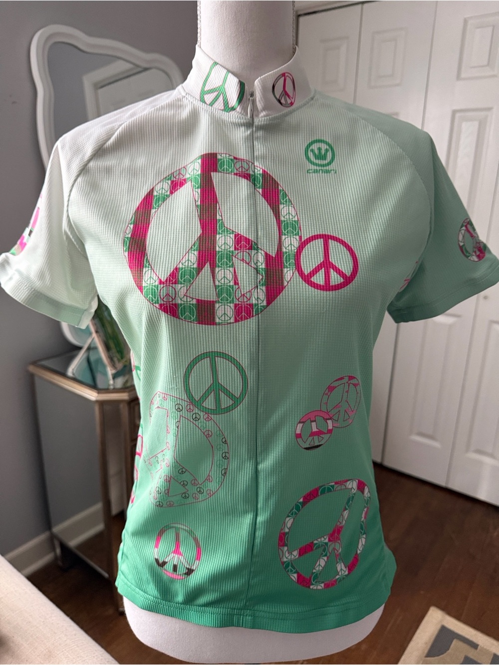 Green & Pink Peace Sign Pattern Cycling Jersey by Canari ❤️